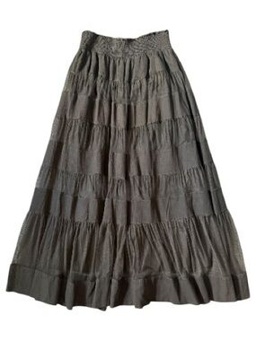 Anthropologie Odille Olive Green Tiered Ruffle Tulle Maxi Skirt 4 Boho Cottage